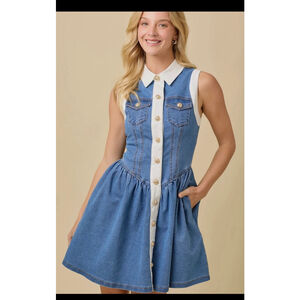 Mainstrip Collar Button Down Low Waist Denim
stretch Mini Dress *S M L *NWT